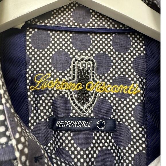 Luchiano Visconti Size XL Long Sleeve Button Down Shirt Circle Pattern Business - Picture 3 of 12